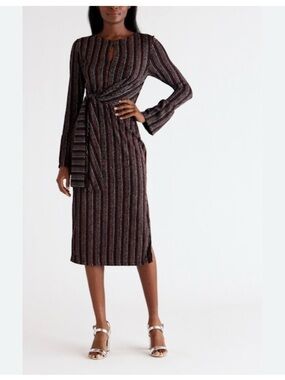 French Connection Paula keyhole metallic Striped Wrap Midi Dress Sz medium